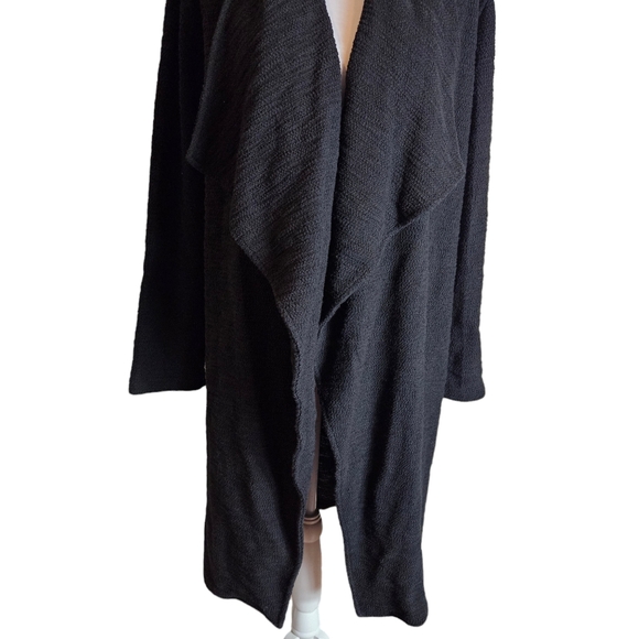 Steve Madden Black Slub Knit Open Cardigan Sweater Jacket Sz Large Shawl Collar - Picture 6 of 14